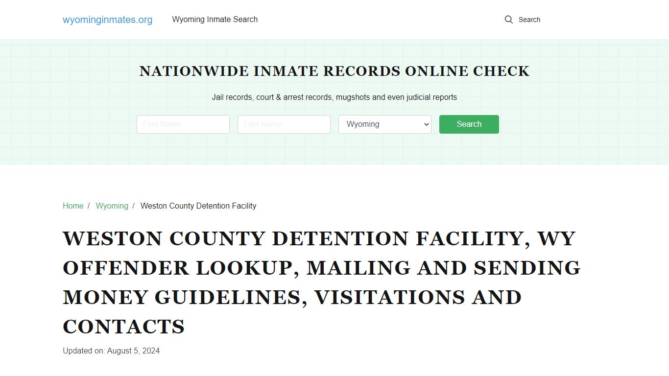 Weston County Detention Facility, WY: Inmate Search Options ...